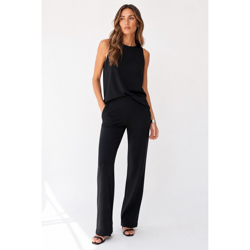Eileen Fisher Black Stretch Knit Pull On Straight Leg Pants Medium